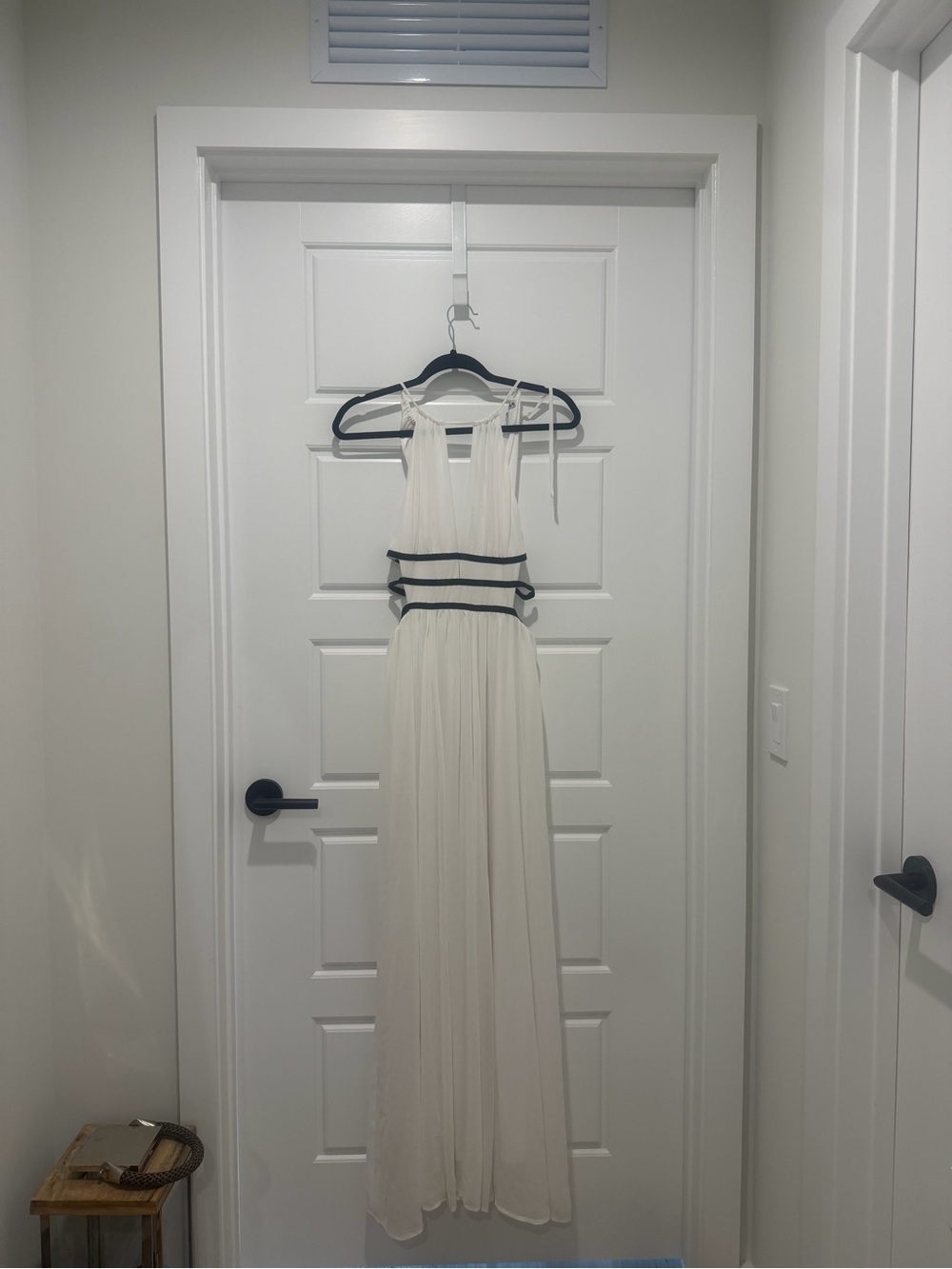 Vintage Express White Maxi Dress with Black Trim